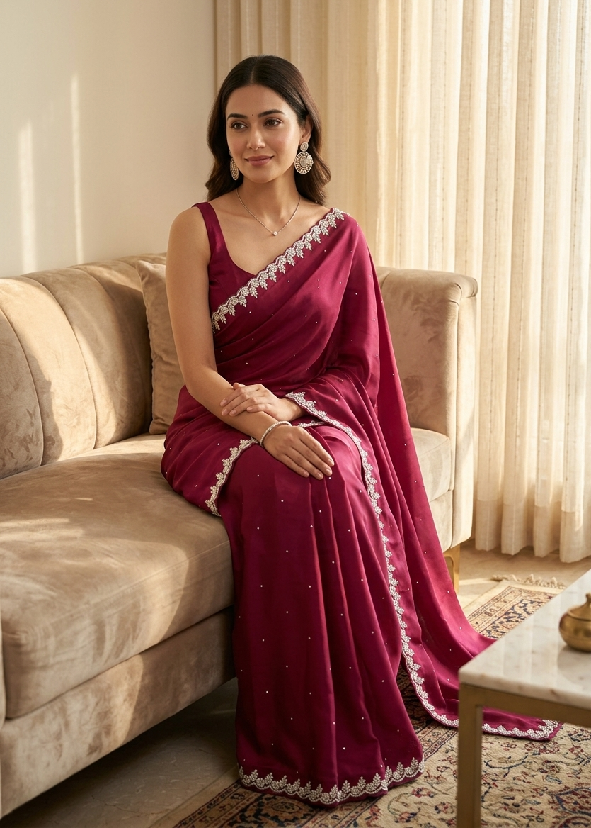 Anjali Maroon crepe saree