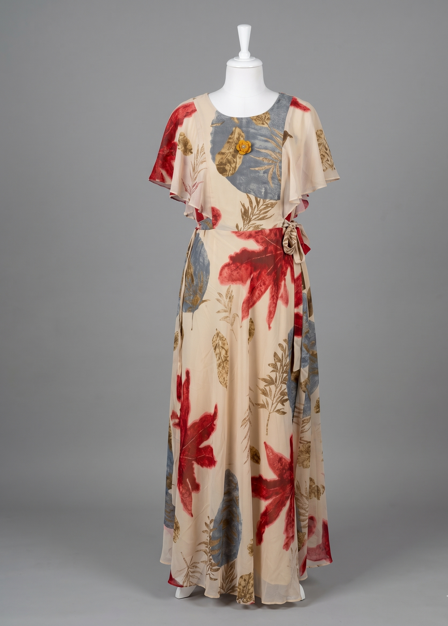 Beige Dhara Chiffon floral dress - Gown