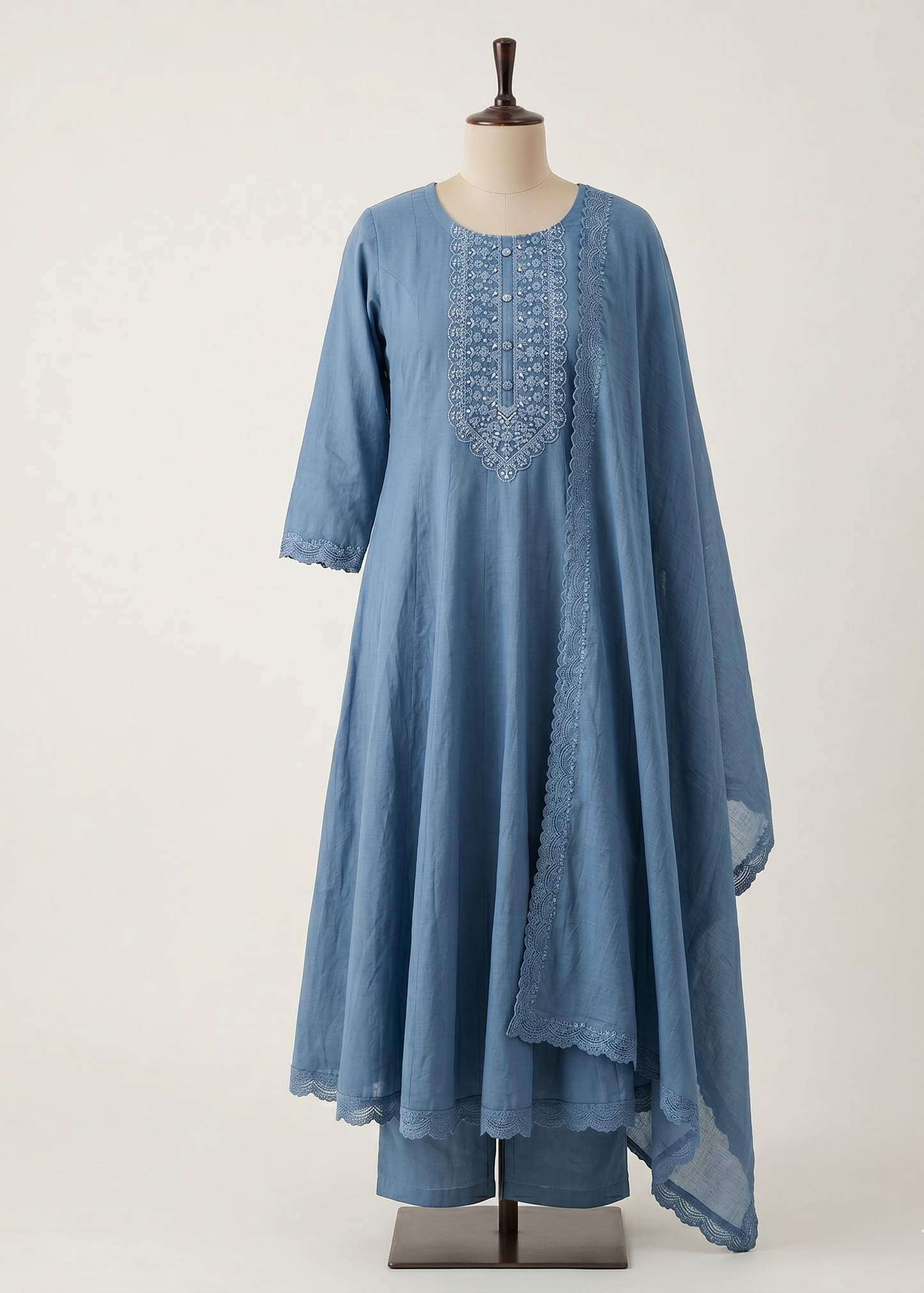 Blue Vinni Mul chanderi Anarkali Suit