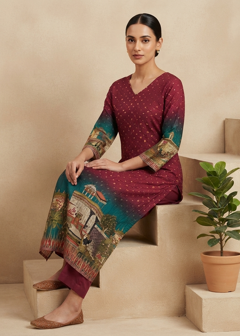 Maroon Brunda Soft Muslin Kurta Bottom - set of 2