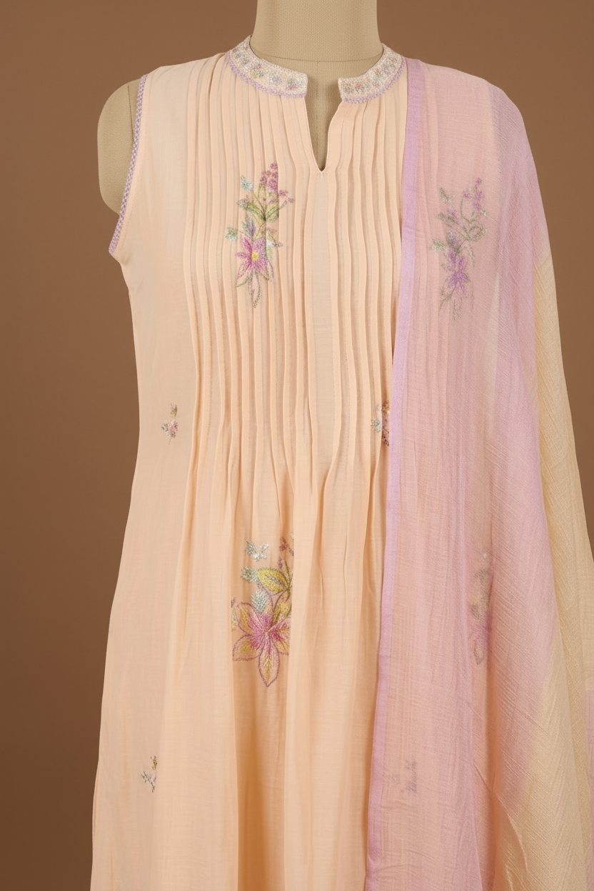 Peach Mul Cotton A-Line Kurta Suit Set for Women Casual and Festive Outfit