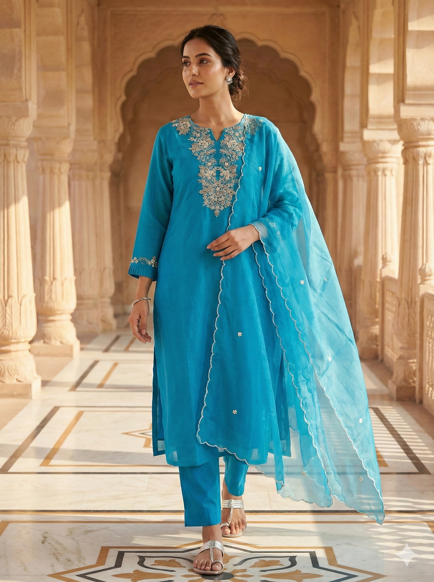 Blue Nila Muslin silk suit set - Set of 3