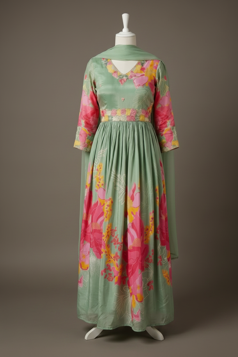 Green Lasita Crepe silk Gown
