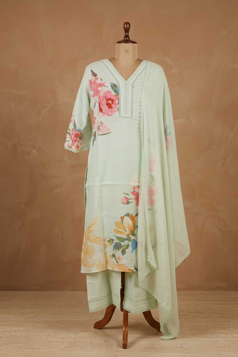 Pista Green Eka Semi lenin Suit Set
