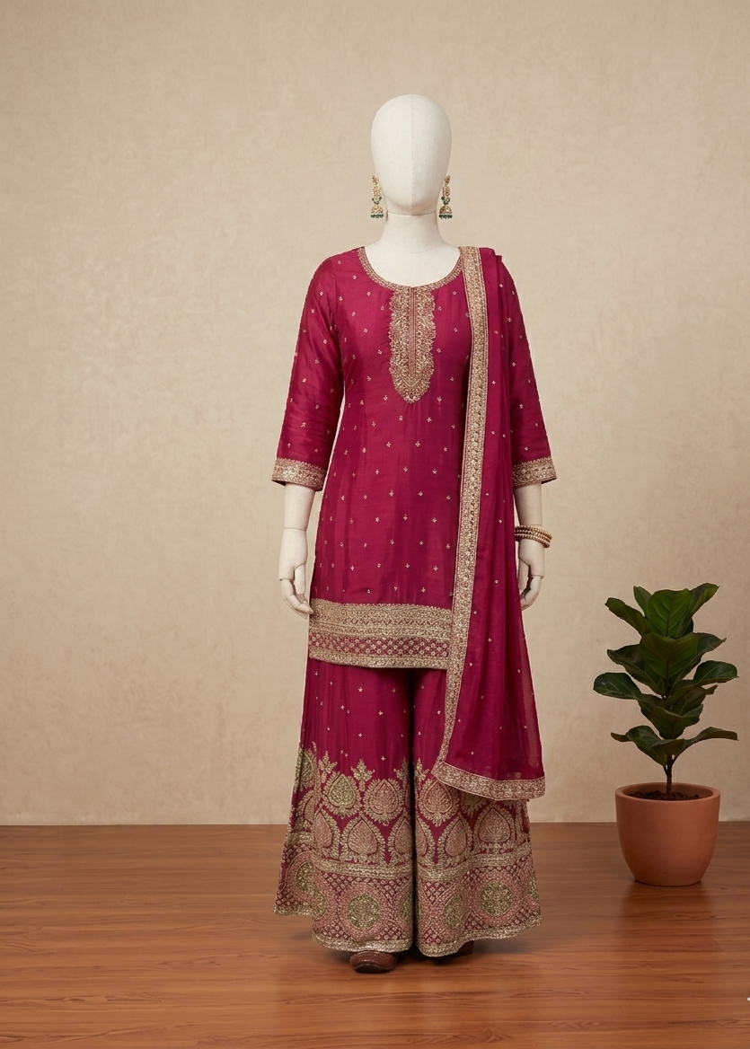 Magenta Shobha Chinon silk sharara set