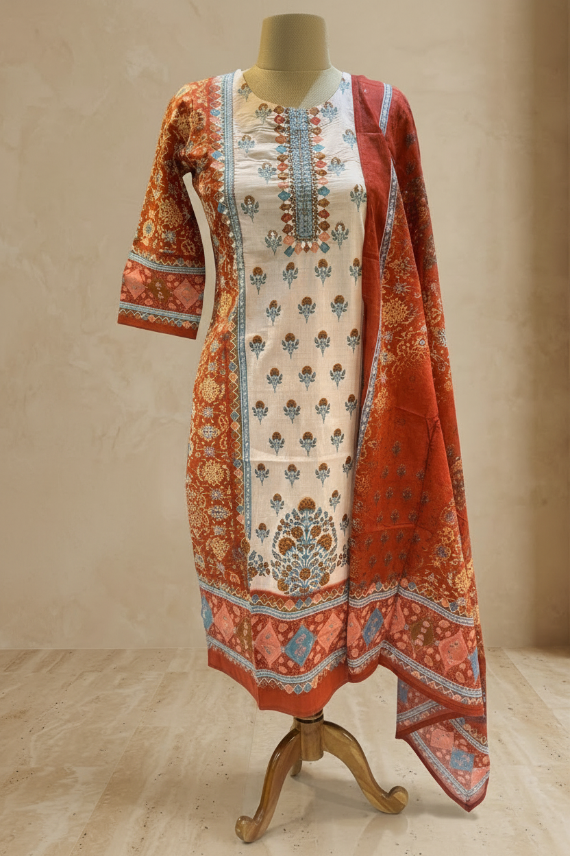 Charvi Orange Cotton Suit Set - NEW ARRIVAL