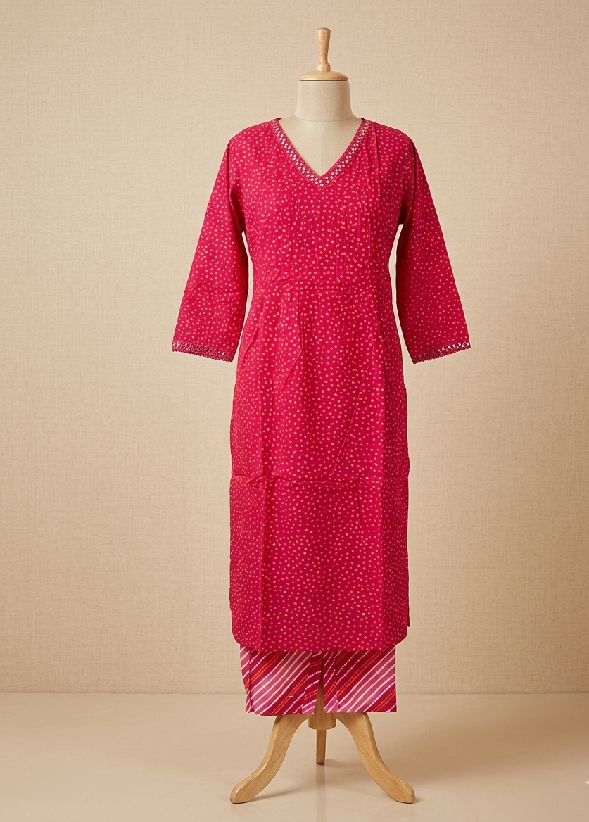 Divi Pink Bhandini Cotton Kurta Bottom Set