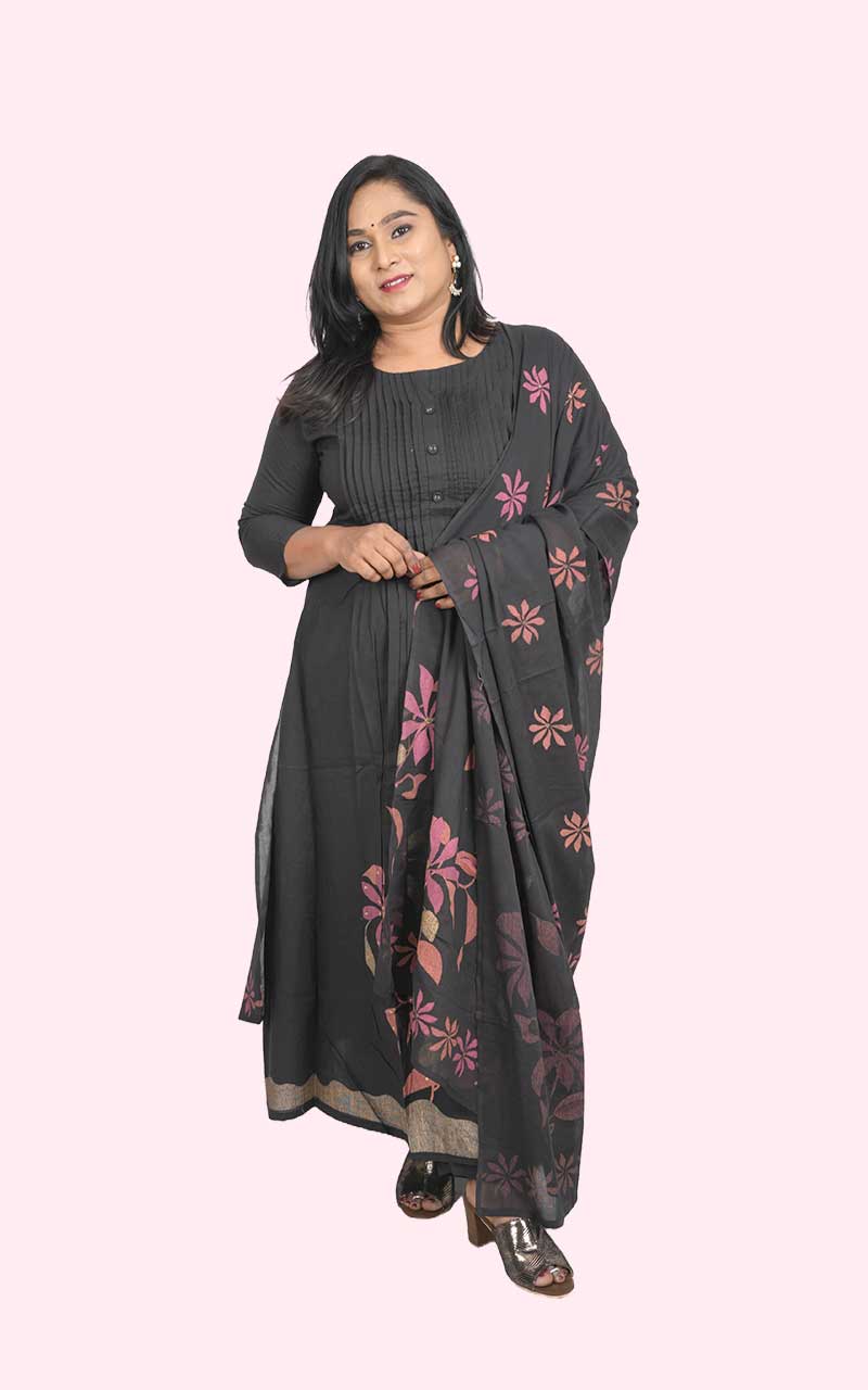 Black Rudra A Line cotton Suit set