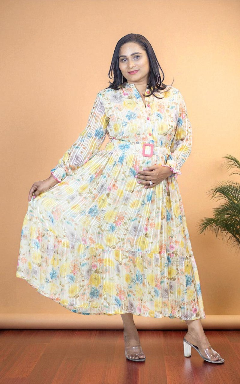Yellow Lurex Georgette Gown