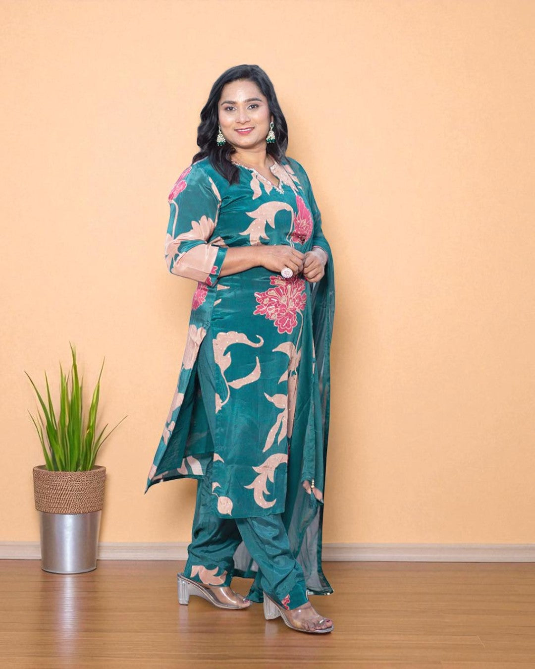 Bottle Green Sana Crepe silk suit set