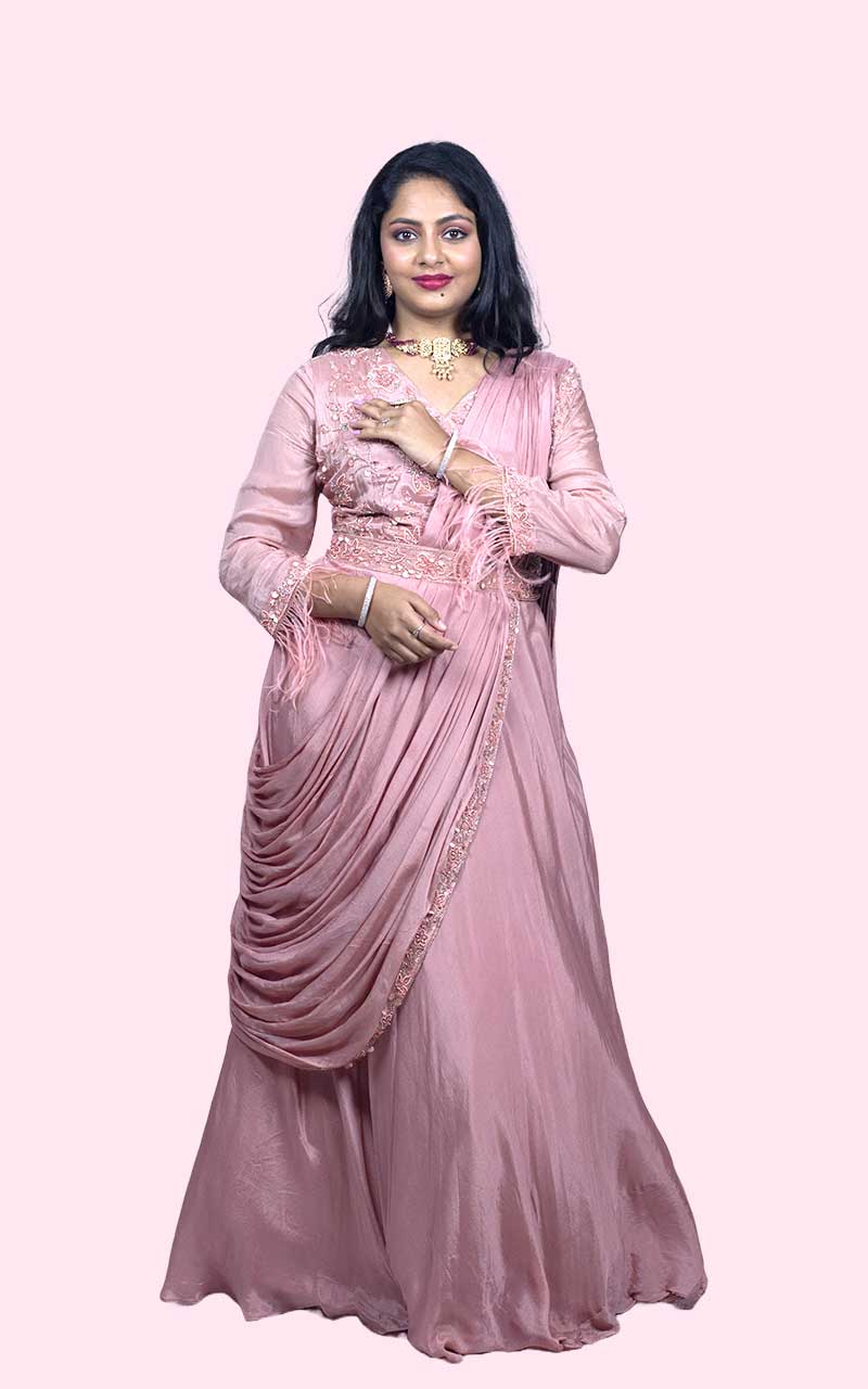Onion Pink Party wear drape gown
