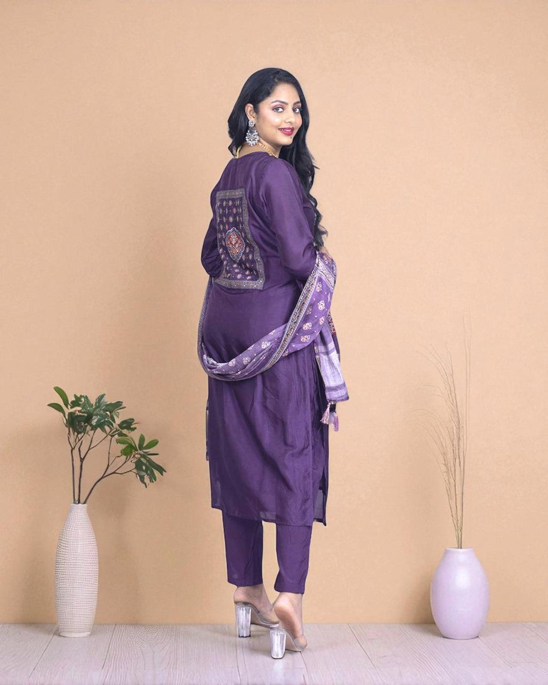 Purple Gajji silk Suit Set