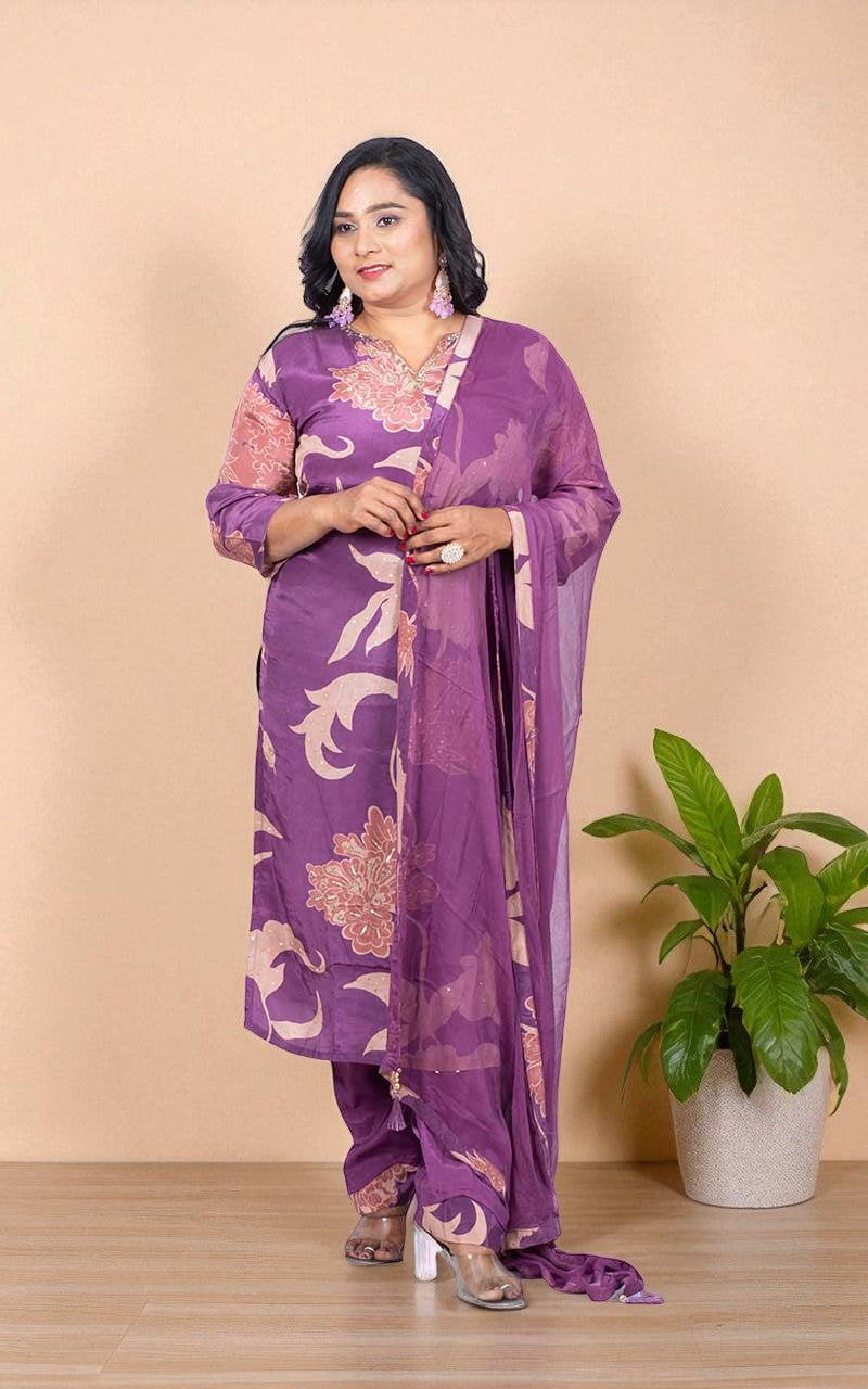 Wine Sana Crepe silk suit set
