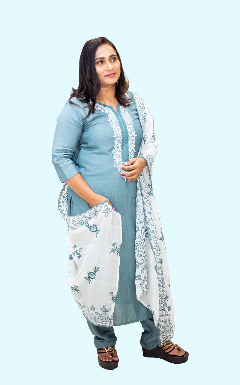 Powder blue Muslin Suit Set