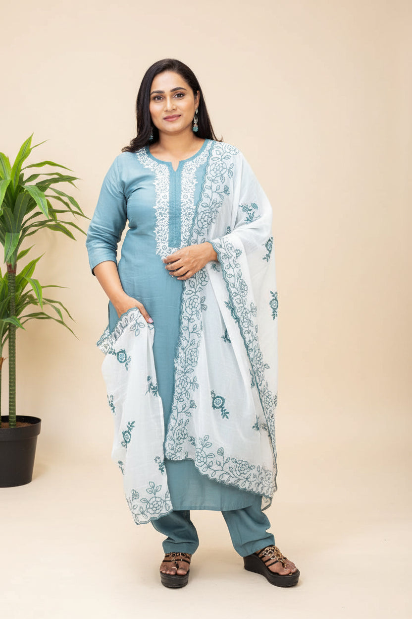 Powder blue Muslin Suit Set