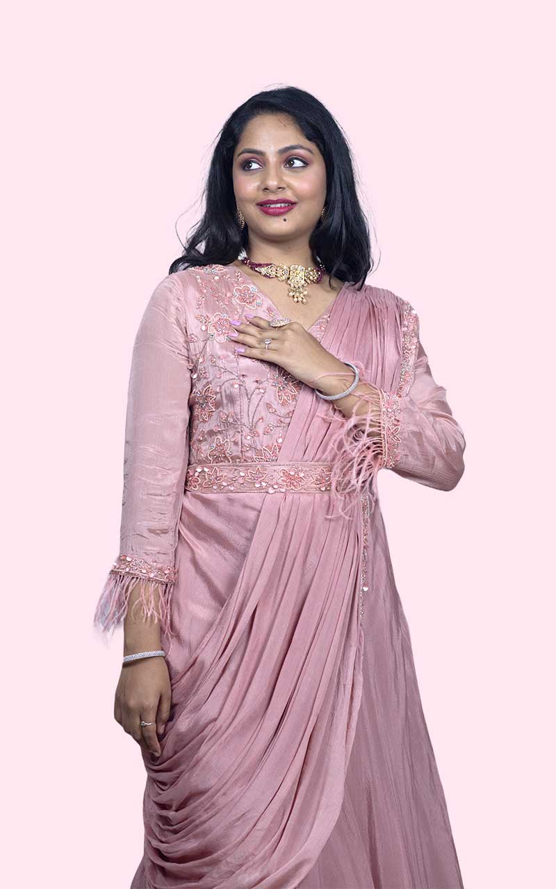 Onion Pink Party wear drape gown