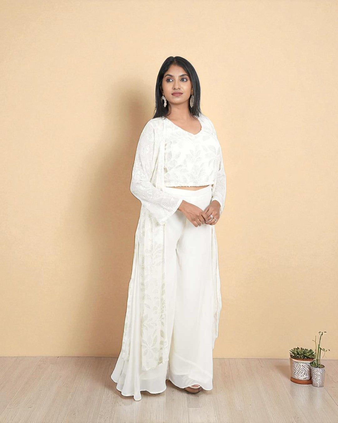 White Ishin Crop top Jacket set