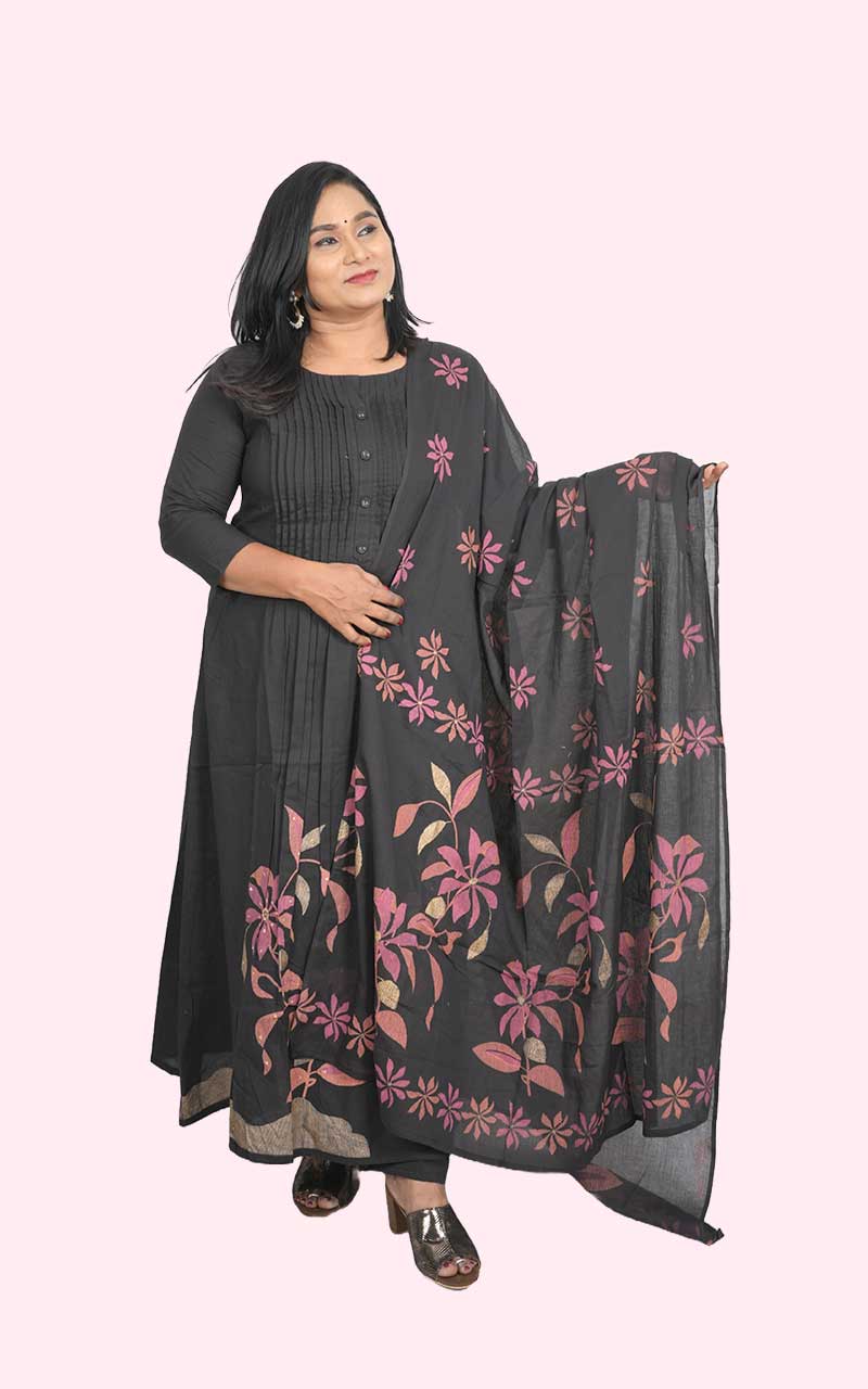 Black Rudra A Line cotton Suit set