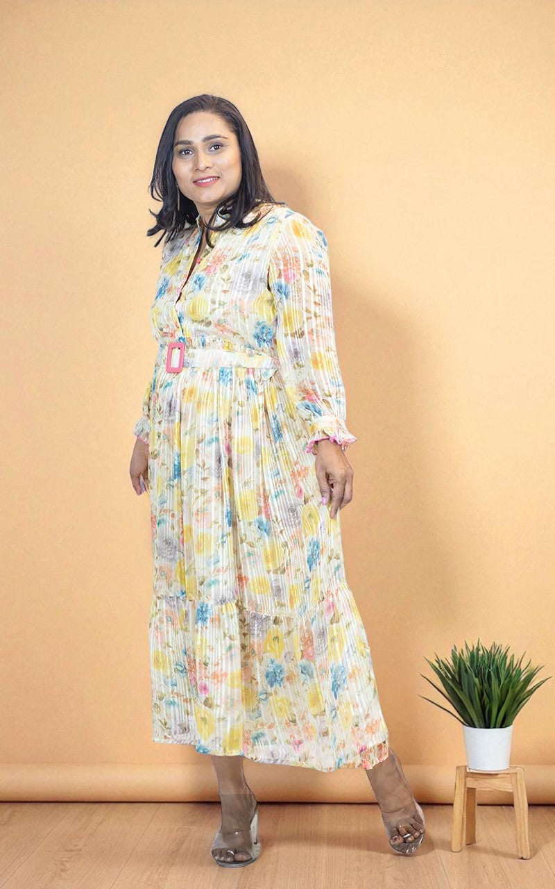 Yellow Lurex Georgette Gown