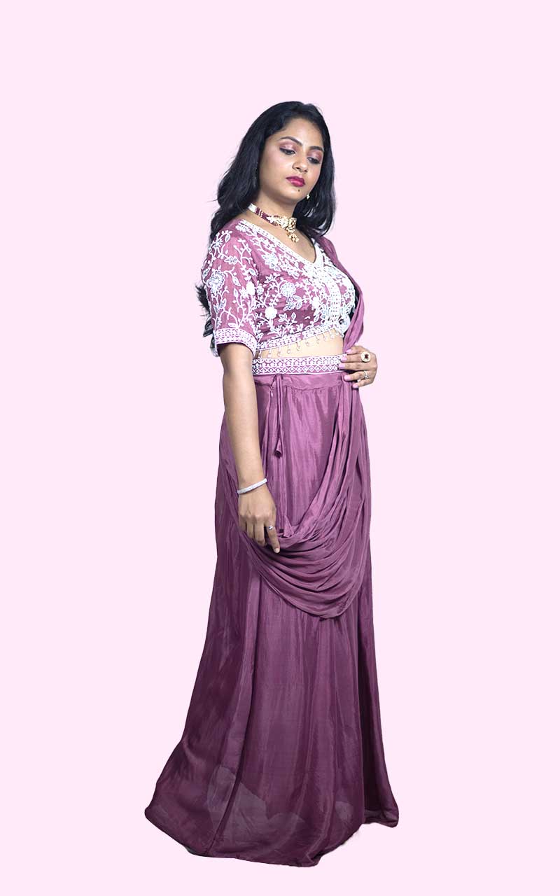 Pearl Chinon Silk drape Lehenga