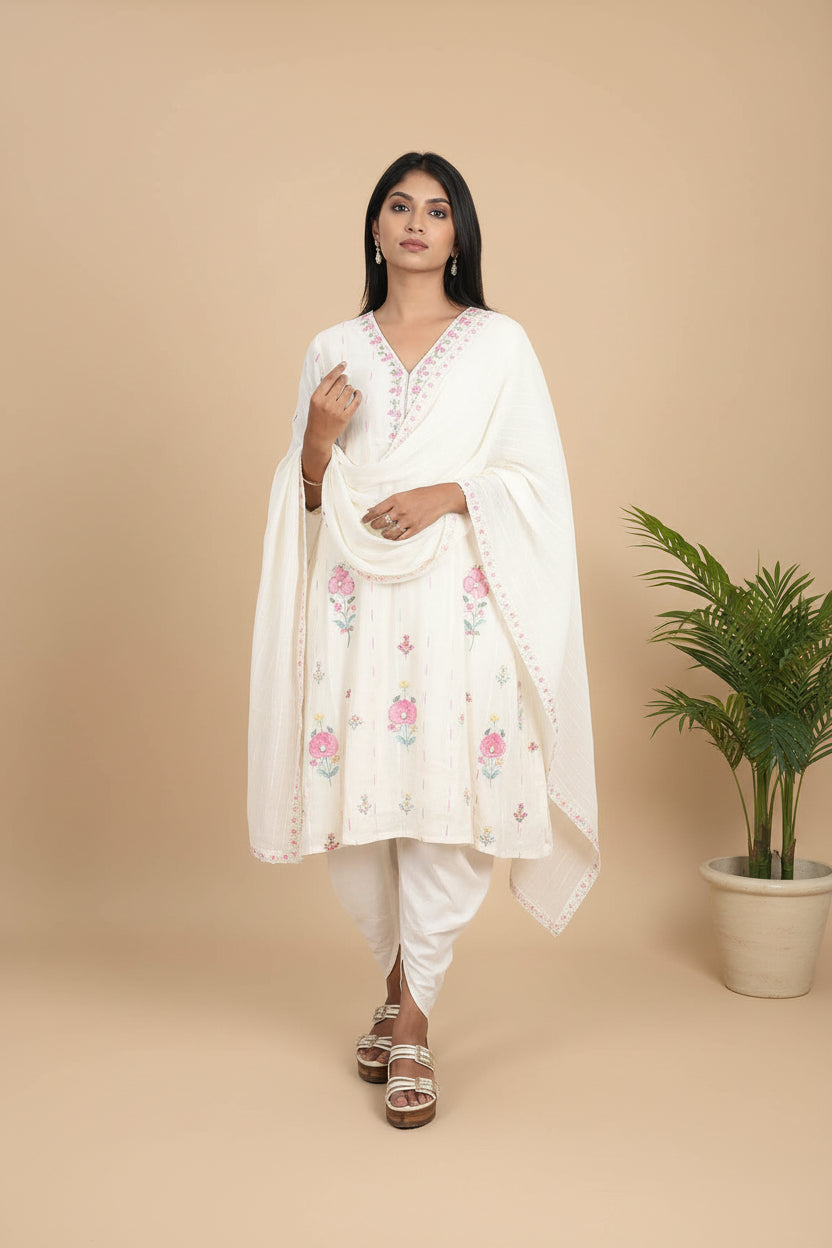 Offwhite Tulip A- Line Suit set