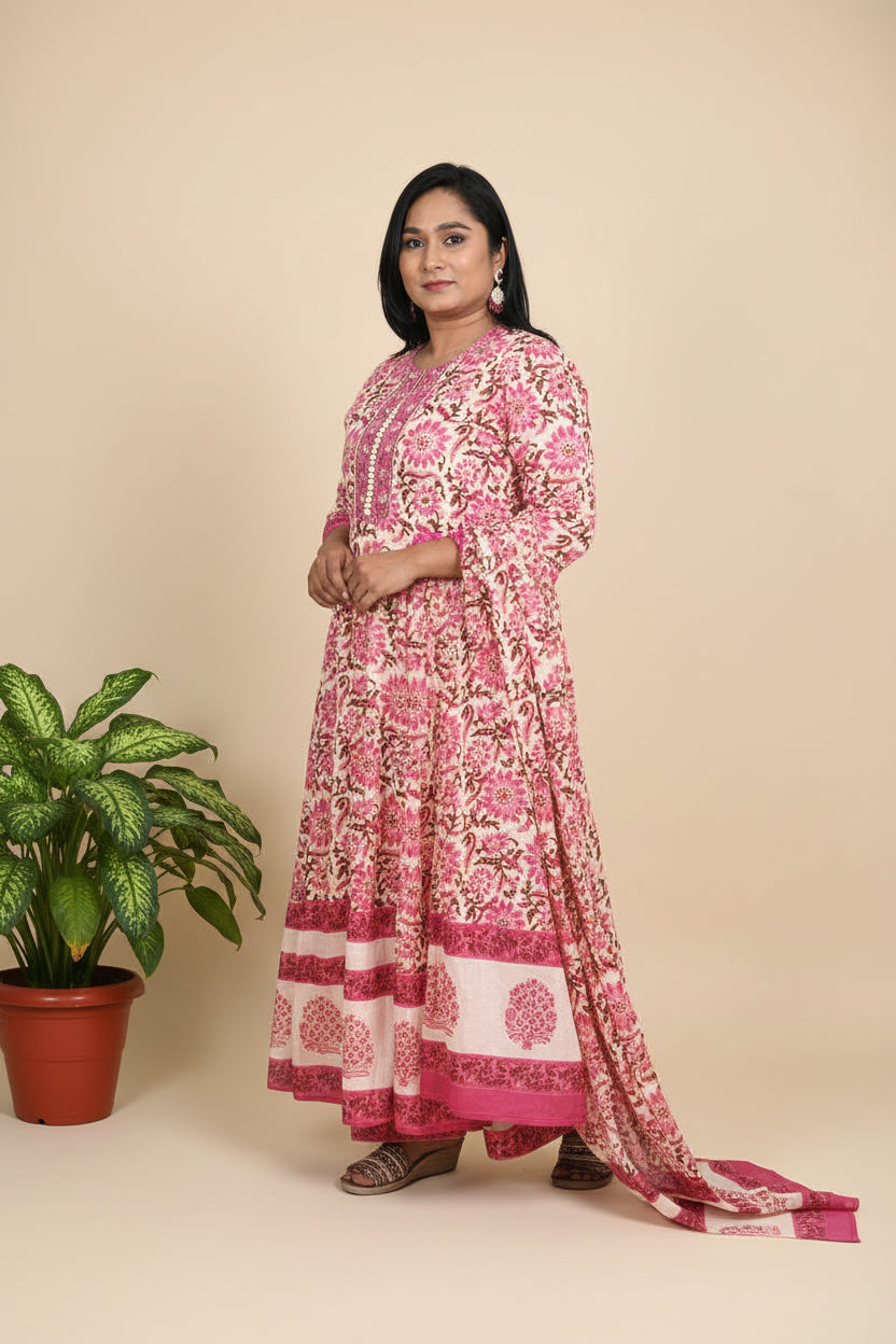Magenta Jade Block print Cotton Suit set