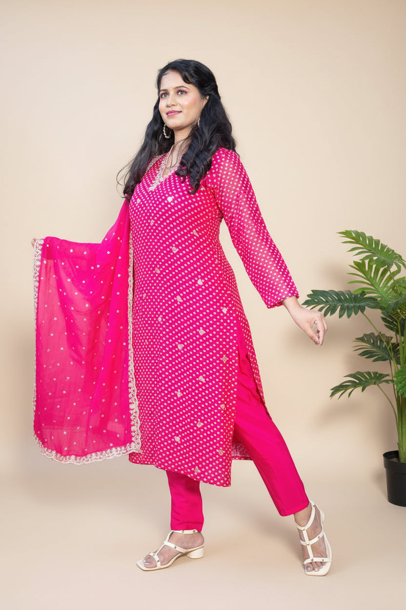 Pink Organza Banarasi Suit Set