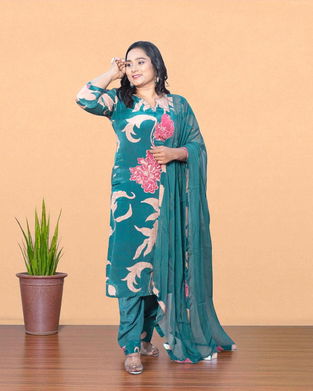 Bottle Green Sana Crepe silk suit set
