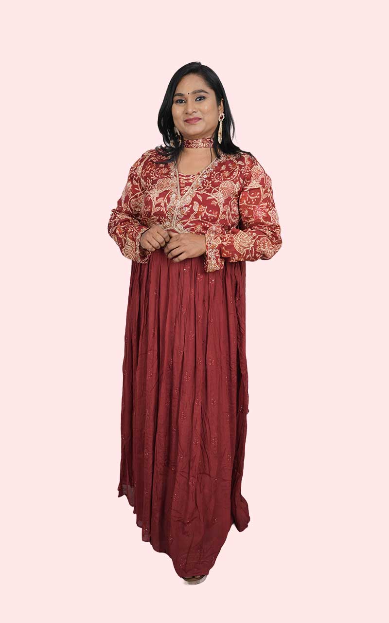 Maroon Saira Chinon silk Anarkali gown