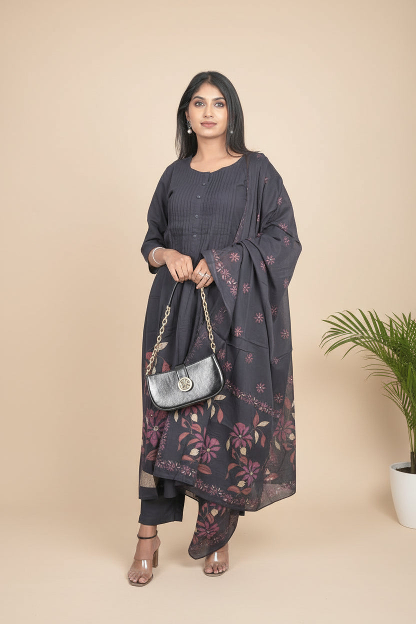 Rudra Blue A line Cotton Suit set