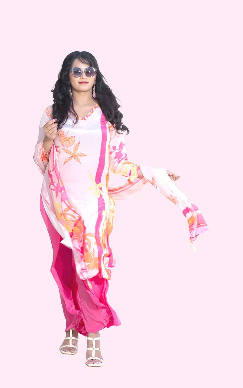 Pink Crepe silk suit set