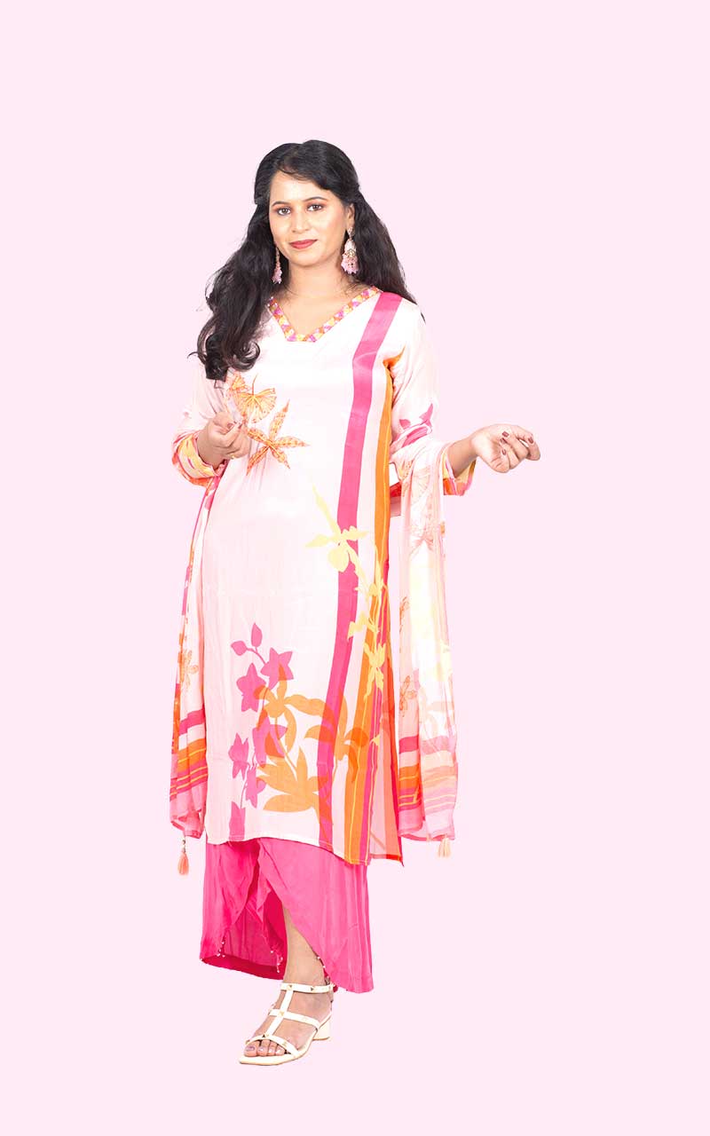 Pink Crepe silk suit set