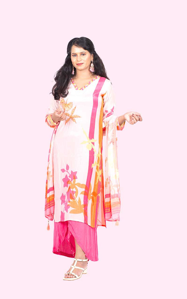 Pink Crepe silk suit set