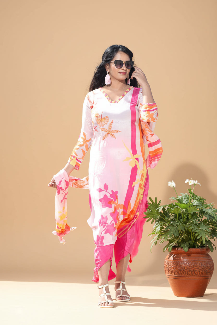 Pink Crepe silk suit set