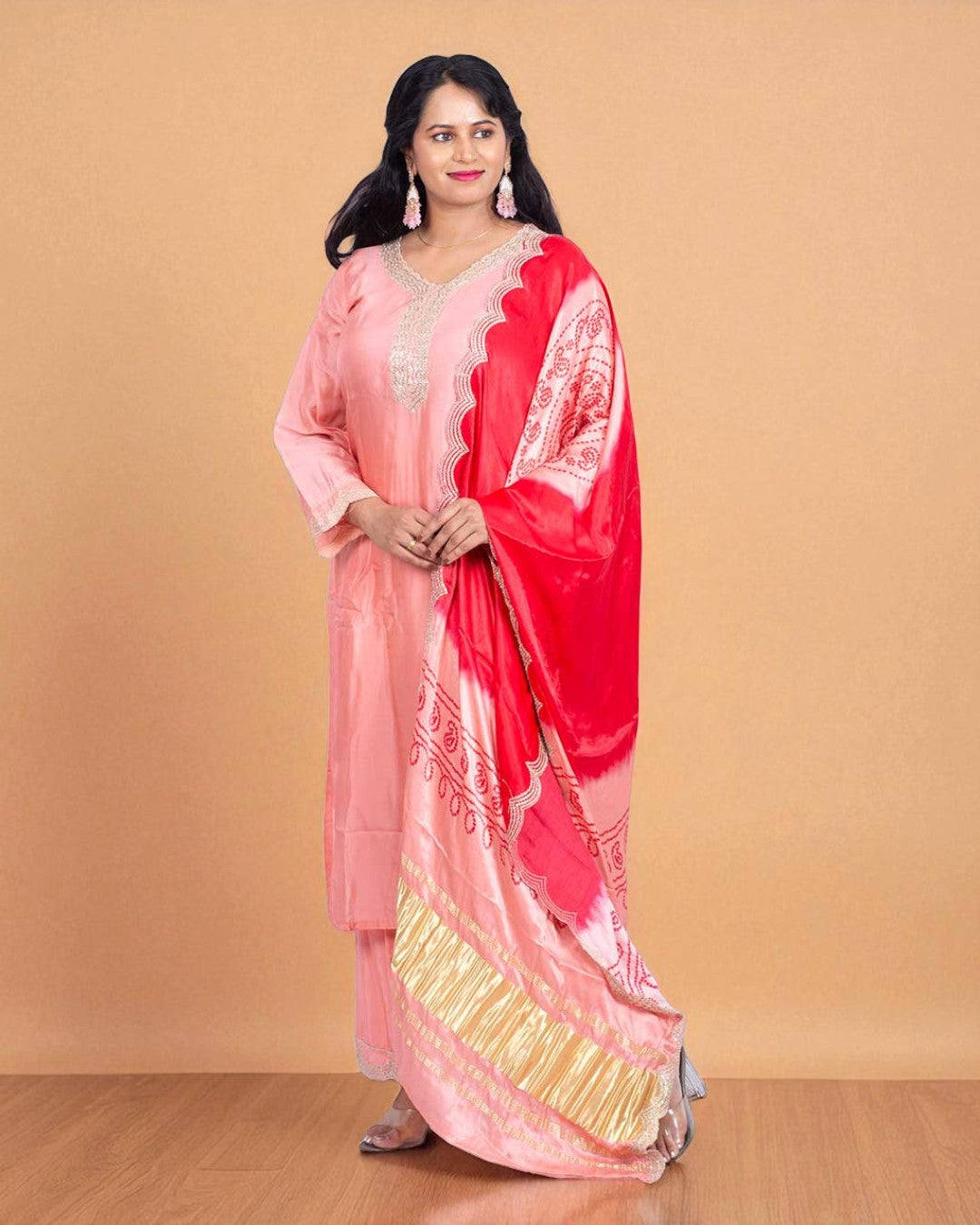 Peach Shilpa Shetty Gajji silk Suit set