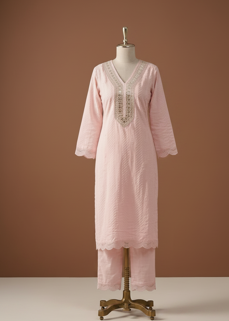 Pink Dolly Schiffli Mirror Kurta set