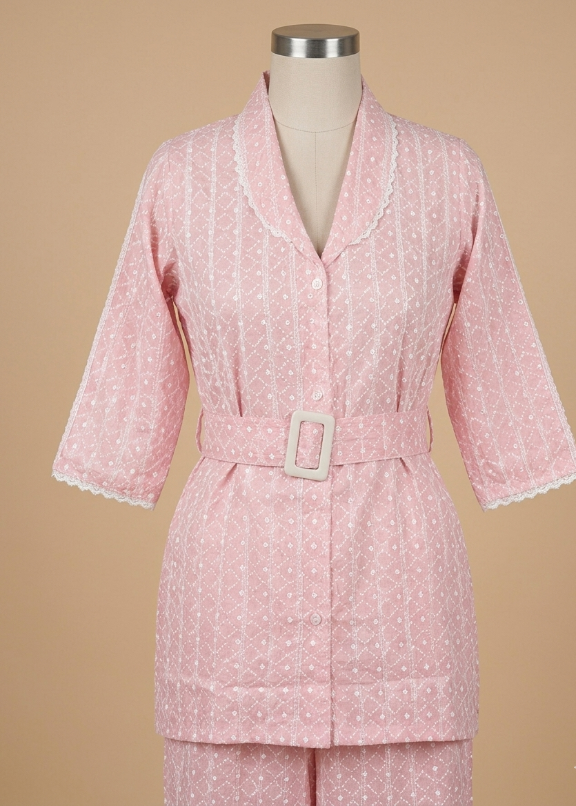 Pink Schiffli Cotton Co-Ord Set