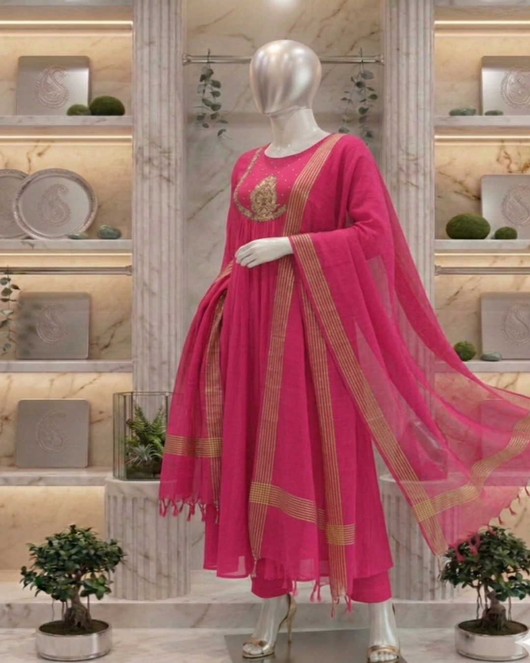 Pink Tanvi Mulchanderi Silk A-LINE suit set-3