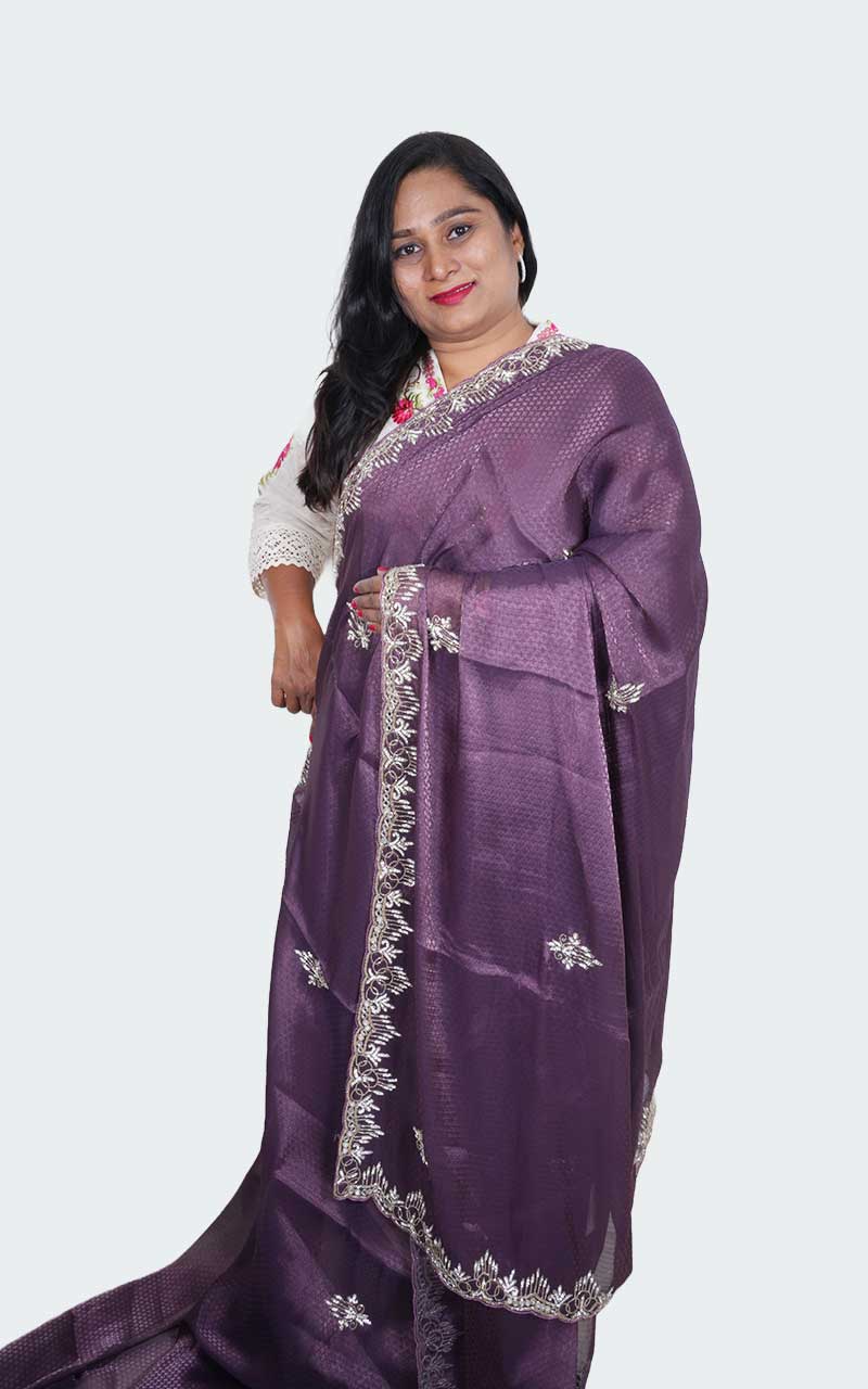 Brinjal Purple Embossed Organza Saree