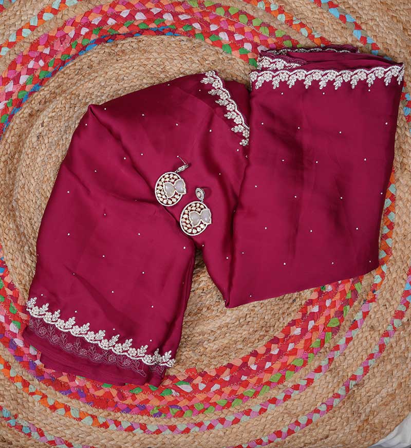 Anjali Maroon crepe saree