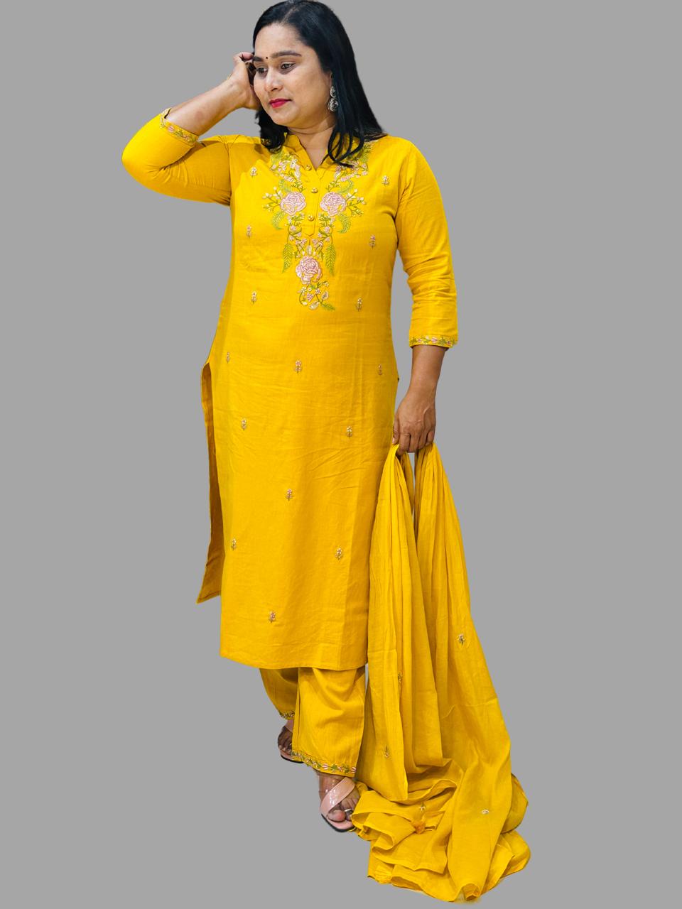 Yellow Sadah Flex cotton Suit set