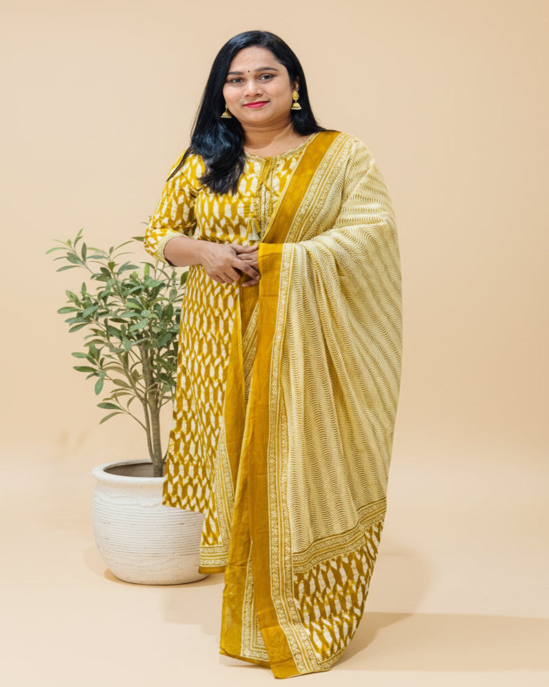 Mustard Yellow Mila Cotton suit set - Set of 3