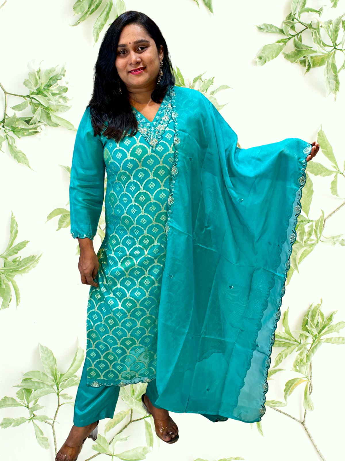 Firozi Ridha Organza Barasi Suit set