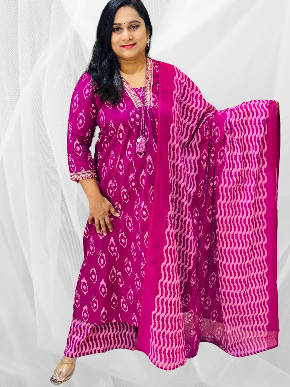 Magenta A Line cotton Suit Set