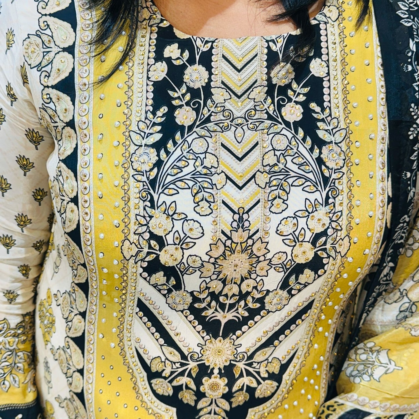 Multicolour IQRA A Line Crepe suit set