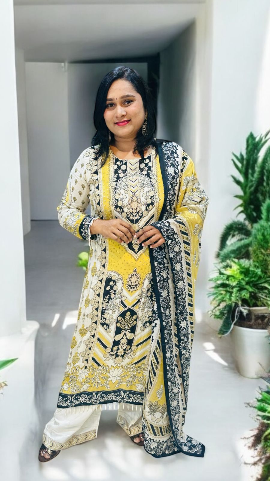 Multicolour IQRA A Line Crepe suit set