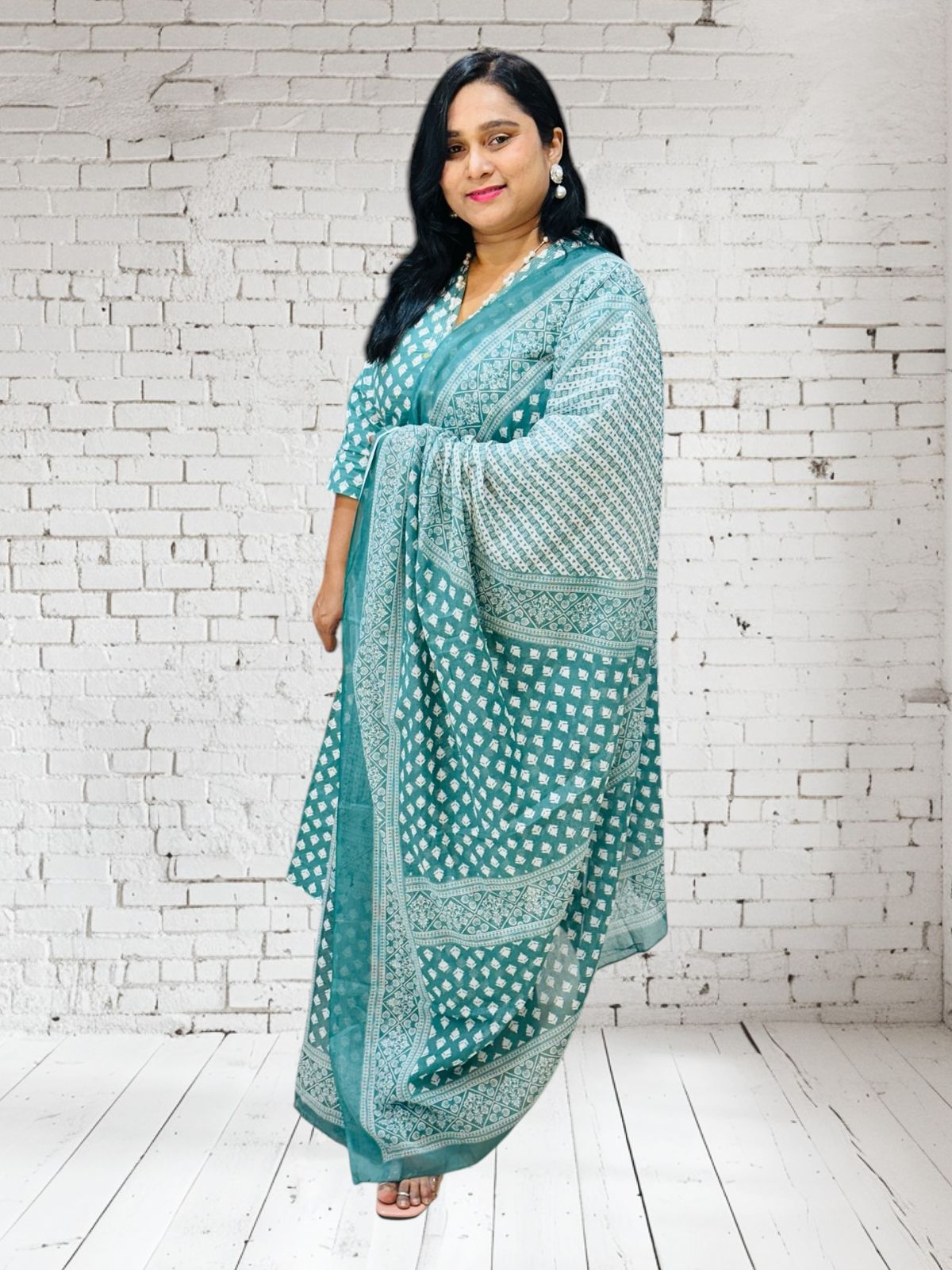 Teal Green Myra Cotton Suit set