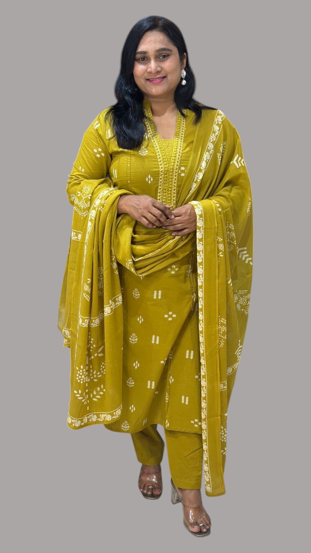 Mustard Green Jinal Cotton suit set