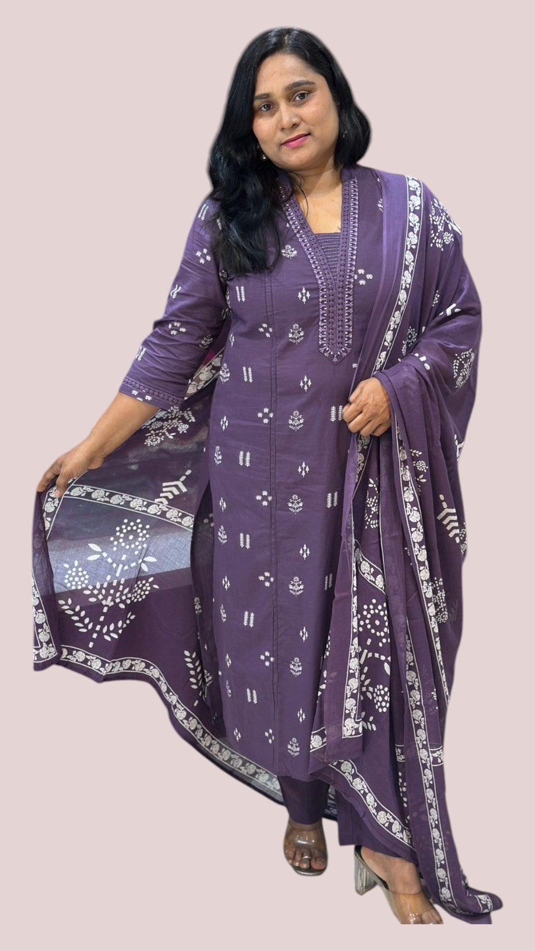 Brinjal Purple Jinal Cotton Suit set