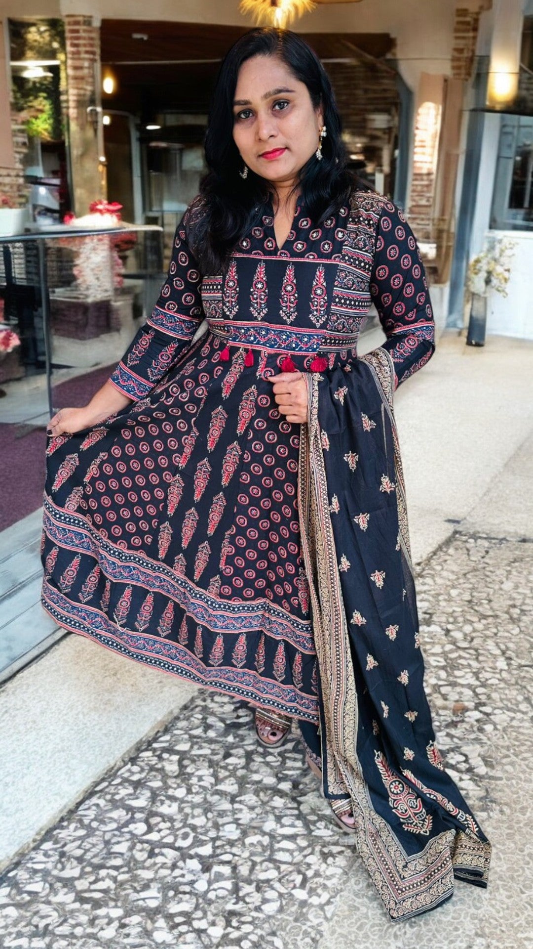 Black Nish Cotton Anarkali suit set
